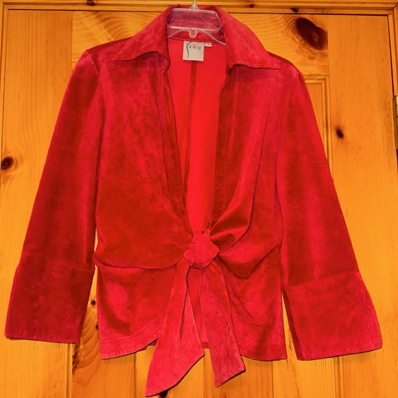 Finley Jackets & Blazers - FINLEY Lacey Ruby Suede Leather Tie-Front Jacket Sz M EUC